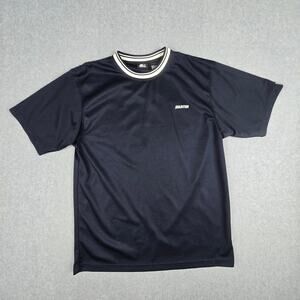 Starter Mens Medium Navy Athletic T-Shirt Crew Neck White Ringer Trim Logo FLAW